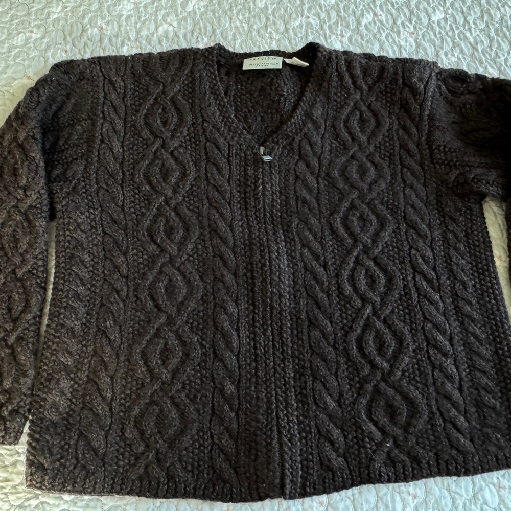 Preview International Brown Cable Knit V-Neck Cardigan